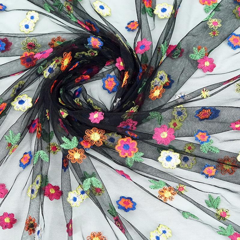 1 Yard Lace Tulle Embroidery Fabric Flower Mesh Voile Floral Embroidery Fabric For Diy Sewing Dress Skirt Curtain Decor