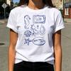 French Riviera Seafood Sketch Printed Women's T-shirt Sardine Oyster Seashell Graphic Tops Summer Beach Casual Women's Clothing