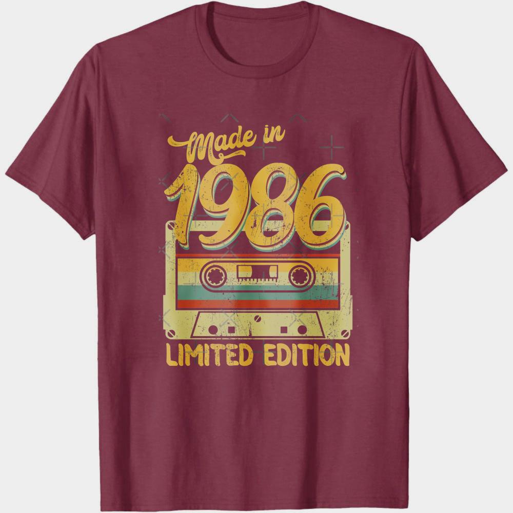 Made in 1986 Limited Edition Cassette Tape Design Men T-Shirt Vintage Retro Style Casual Wear for Birthday Gift for Him