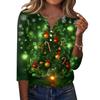 Women's Casual Christmas Print V-Neck Button 3/4 Sleeve T-Shirt