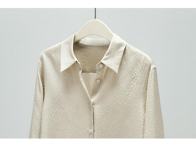 Elegant Women's Jacquard Silk Blouse - Long Sleeve Solid Mulberry Silk Top for Spring 2026