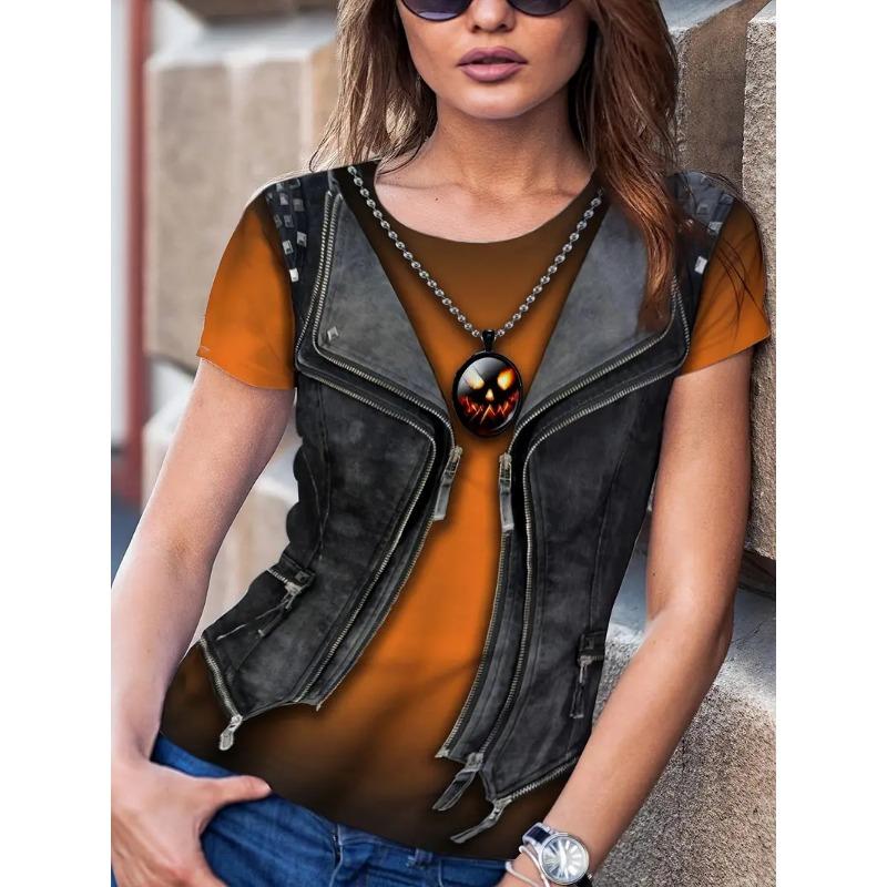 

Летний 3D ковбойский жилет с круглым вырезом и принтом, модные повседневные женские футболки с короткими рукавами XS
