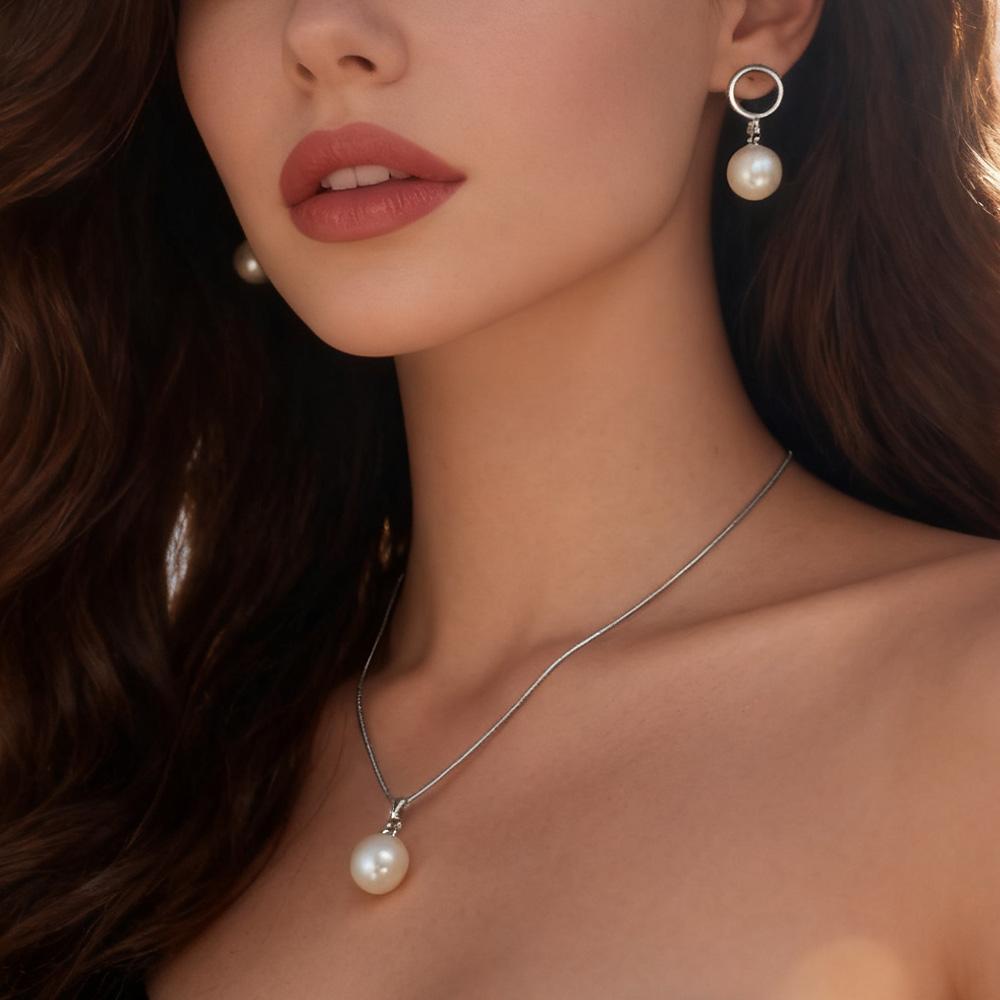 Imitation Pearl Necklaces Earrings Sets For Women Fashion Flower Cubic Zirconia Pendant with Chain Birhday Gift