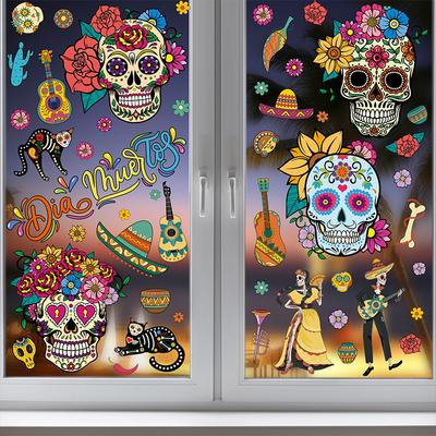 Mexiko Tag der Toten Schädel Festliche Atmosphäre Dekorationsaufkleber Glasvitrine statische Elektrizität
