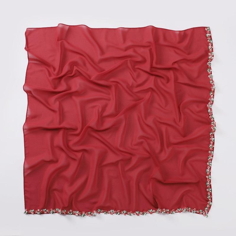 Chiffon small flower lace bead scarf Malaysian headscarf Hui gauze scarf female fresh and sweet square scarf