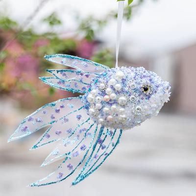 3 Piezas de Pez de Arrecife de Coral Azul con Cuentas Adorno Navideño de Vidrio Soplado Decoración para el Hogar Dormitorio Sala de Estar
