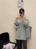 Da 7 Women's Spring Loose Plus Size Off-Shoulder U-Neck Long Sleeve T-Shirt