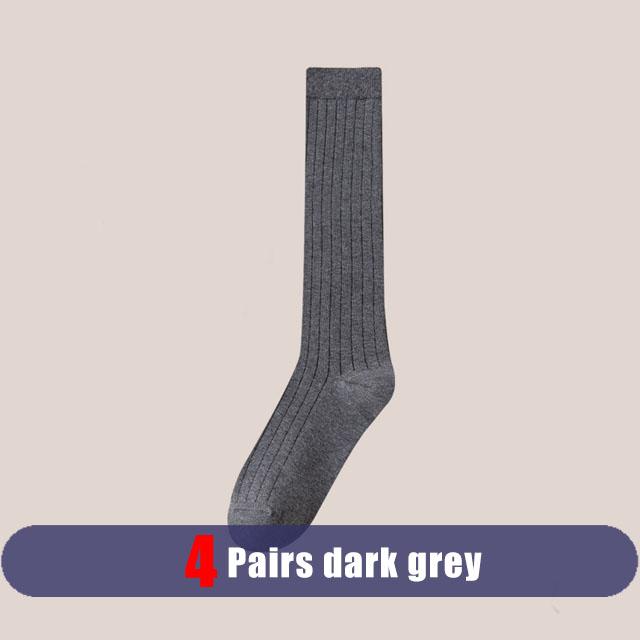 4 Pairs Man Long  Socks Business Cotton Striped Solid Anti-Bacterial,Breathable,Warm Below Knee Calf Crew Socks Gentleman Sokken
