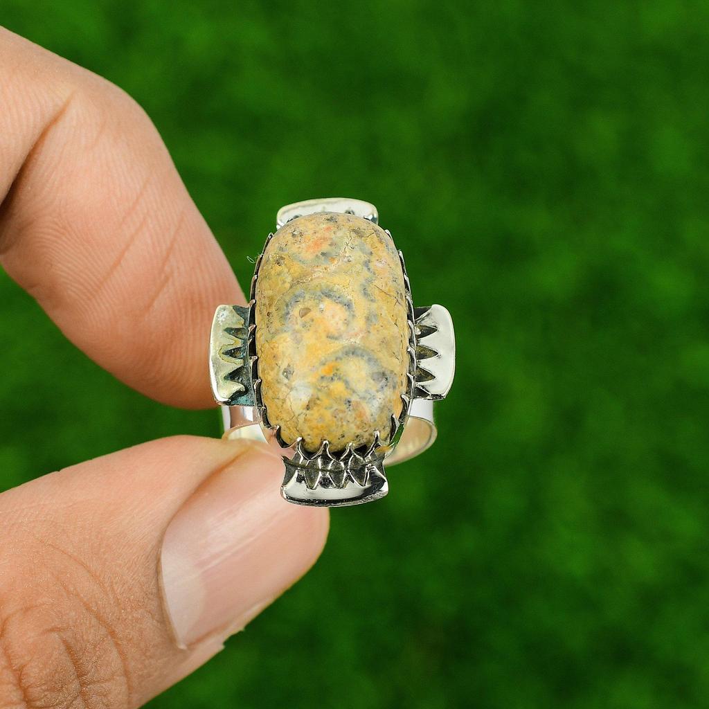 Oval Natural Rainforest Jasper Stackable Art Deco Ring Jewelry Size 7 925 Silver