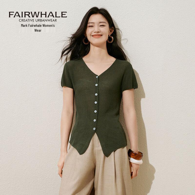 Mark Fairwhale Women's French V-Neck Slim Fit Knit Short-Sleeve Cardigan
