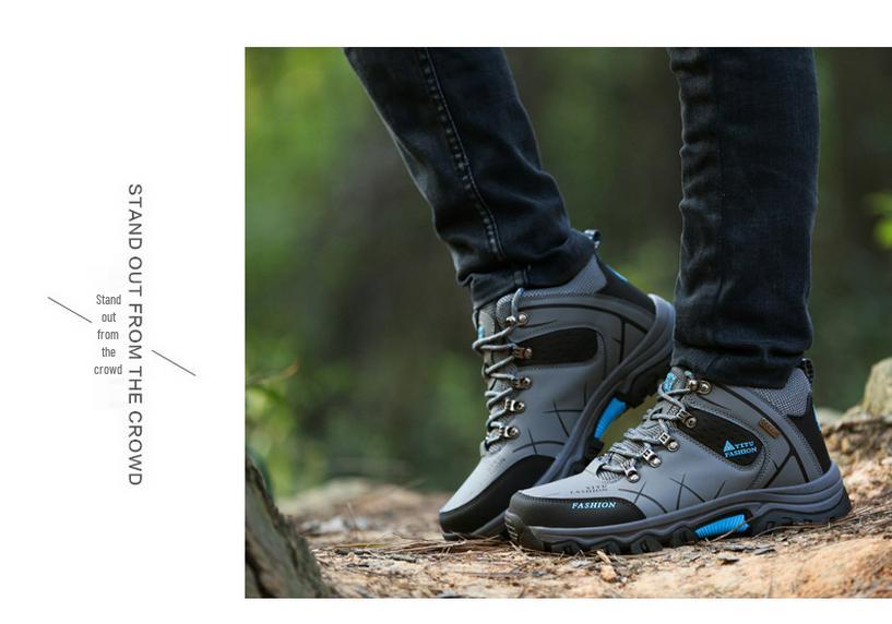 Plus Size High-Top Men's Hiking Shoes - Warm, Non-Slip, Velvet-Lined, For Autumn/Winter Outdoor Trails