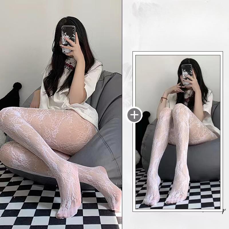 Sexy Lace Mesh Stockings Bottomed Pantyhose Classic Lolita Hollowed Fishnet Women's Netting Gothic Punk Retro Spider Web Tights
