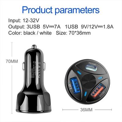 Car Charger Cigarette Lighter Lightning Fast Charging 3 USB Fast Charging PD Three Port Car Charger 12-24V Model Universal