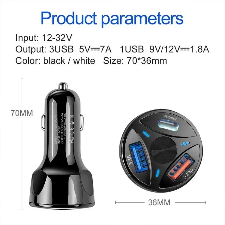 Hot Selling One To Three Car Charger, Cigarette Lighter, Super Fast Charging, Dual USB+PD Interface Car Charging Head