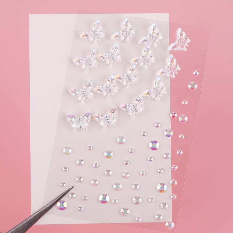 3D Butterfly & Star Face Sticker Set with Rhinestones & Pearls for Kids