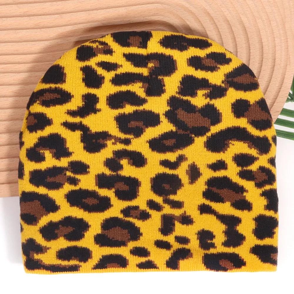 Winter Beanie  Warm Fashionable Leopard Print Style Knitted Hatversatile  Cold Hat Retro Pullover Hat