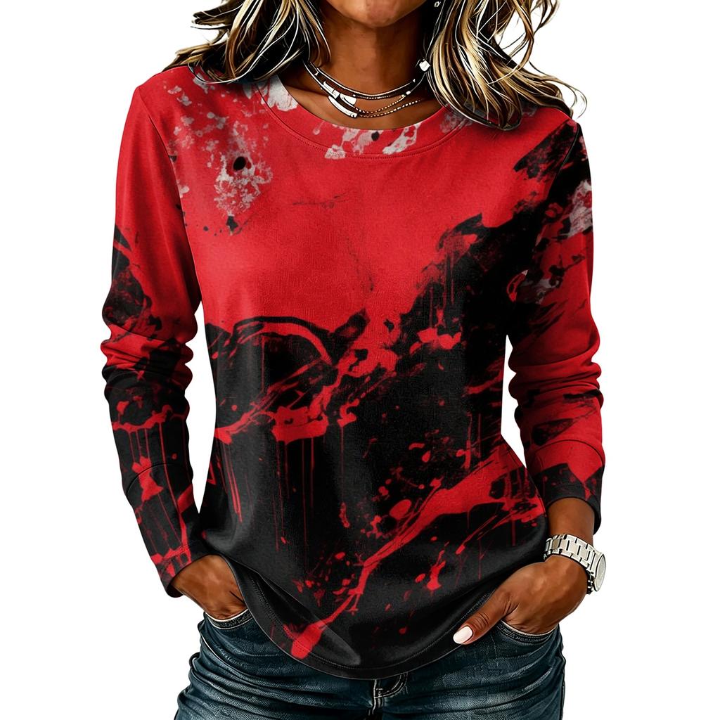 Women's Casual Long Sleeve Halloween Print Top, Round Neck Blouse for Fall Daily Wear