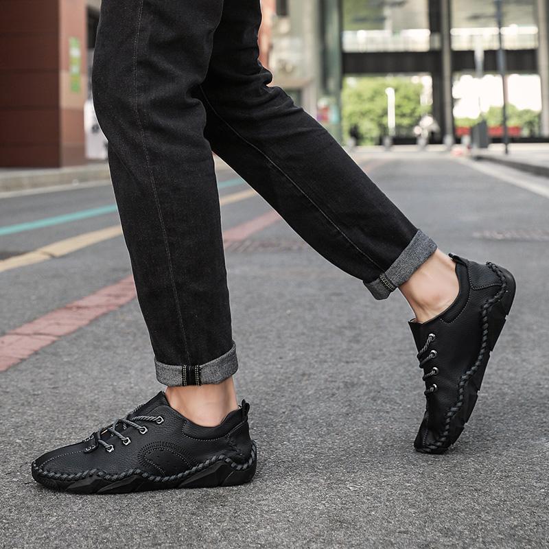 Men Brown Moccasins Hiking Shoes Handmade Black Flats Driving Shoes Casual Wide Head Shoes Plus Size