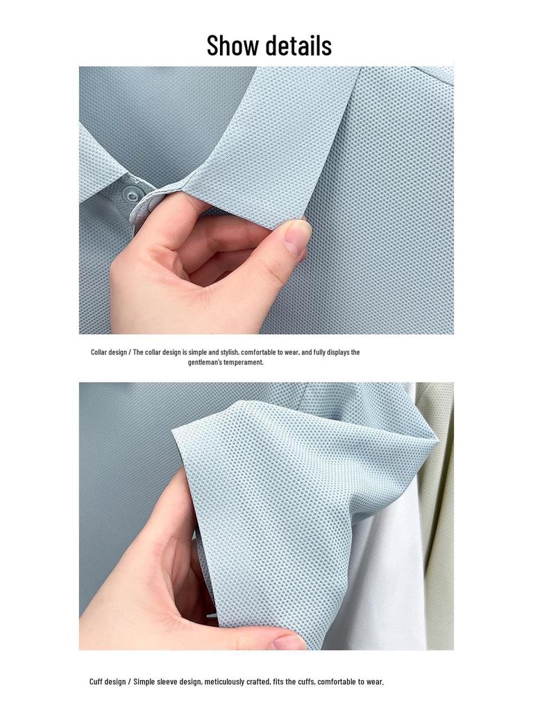 Men's High-End Ice Silk Short Sleeve Polo Shirt - Seamless Chinlon Spandex Turn-Down Collar Summer Top