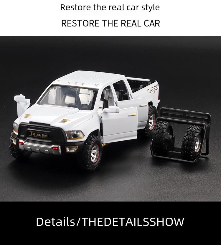 Boxed Dodge Ram TRX Pickup Truck Model: Alloy Simulation, Pull Back Toy with Spare Tire, Sound, and Light.