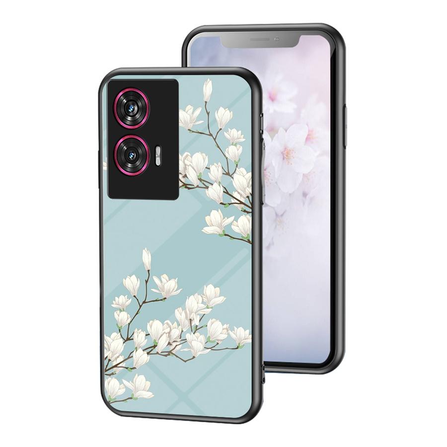 Floral Back Tempered Glass Case For Motorola Edge 60 Fusion 20 30 Ultra 40 Neo 50 Pro Moto G24 Power G04S G05 G15 E15 E14 G35 G85 5G Rose Flower Cover
