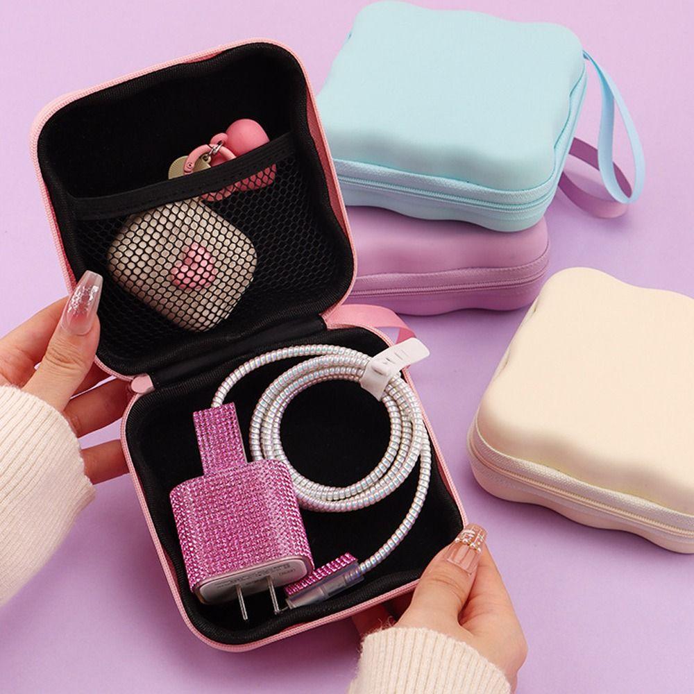 Cute Bow Knot Cable Protector Bag PU Portable Makeup Bag Charger Protector Storage Bag Travel