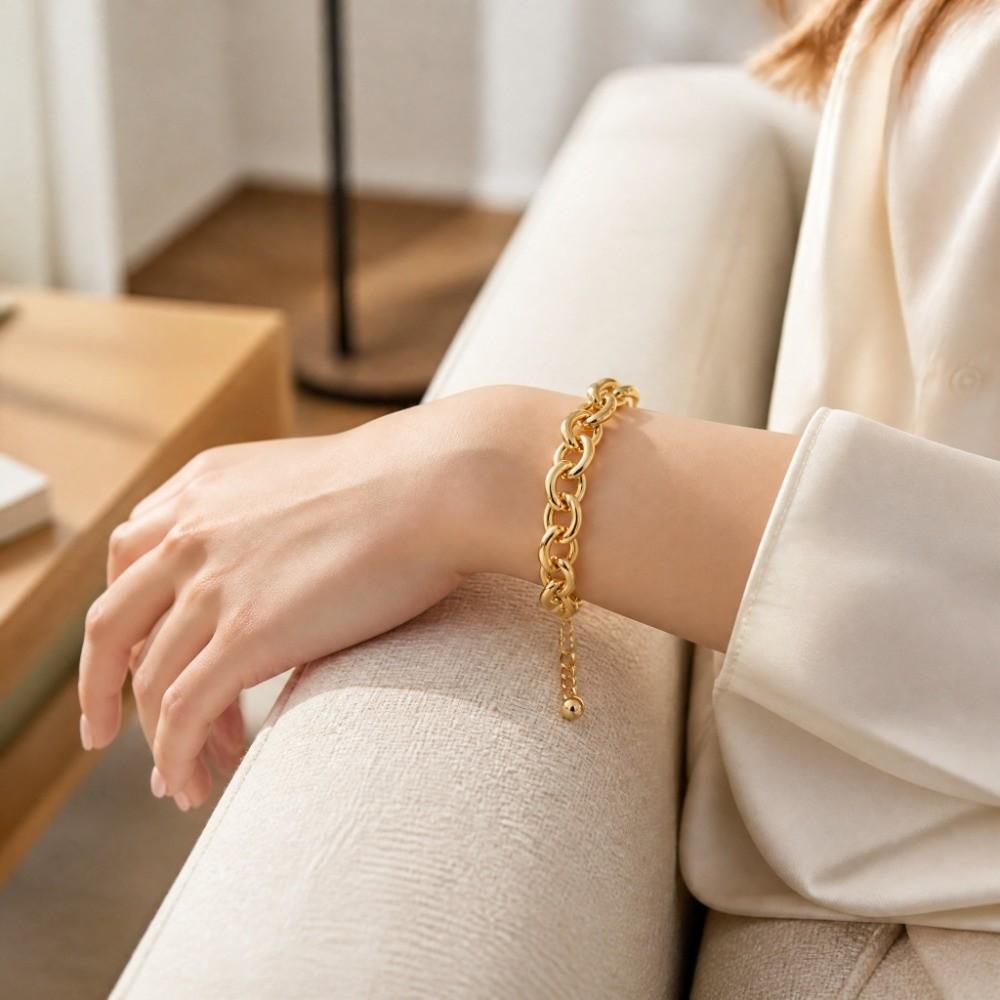 Gold Plated Chunky Chain Bracelet Stainless Steel Curb Link Bracelet Cable Chain Bracelet For Men