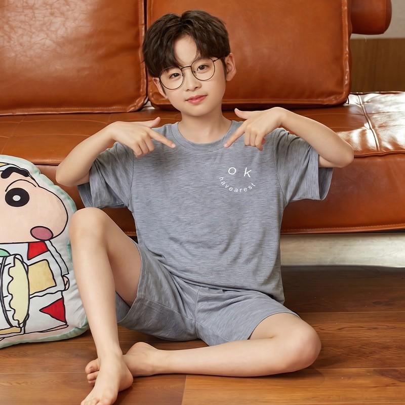 Boys Pajama Set Short Sleeve Cartoon Print Modal Sleepwear Lightweight Home Wear Kids 8
