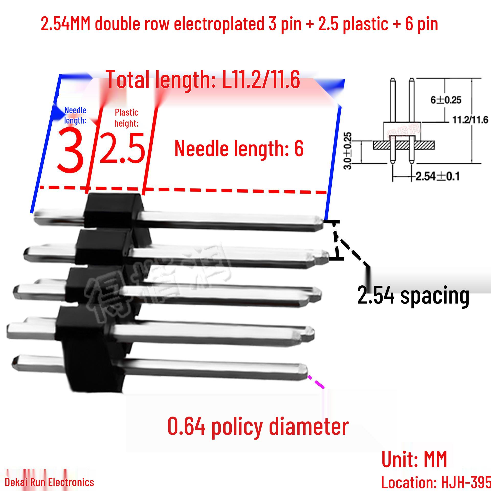 

2.54mm Pitch Double Row Straight Pin Header, High Temp PA6T Through-Hole Soldering, 2x2-40P Plated 1 pin