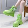 Fashion 7CM Green Punk Chunky Platform Motorcycle Boots Women Autumn Winter Gothic Shoes Woman Thick Bottom Lace Up Ankle Botas Mujer