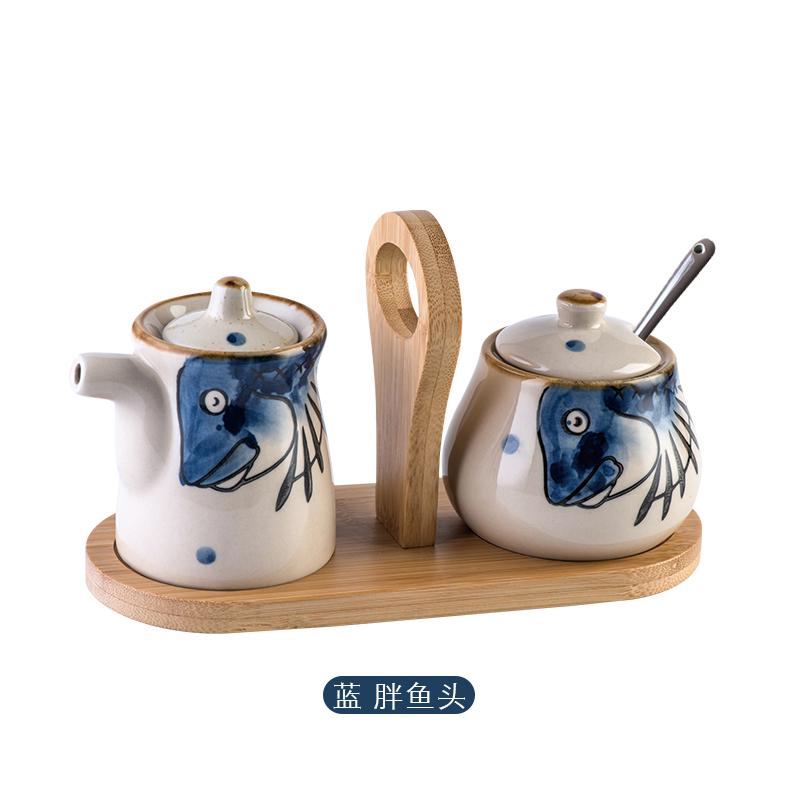 Creative Hand-painted Ceramic Seasoning Jar Set Soy Sauce Pot Kitchen Salt Sugar Pepper Storage Jar Home Condiment Spice Jar