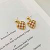 S911 Silver Needle Love Chessboard Plaid Earrings New Fashion Simple Personality Earrings Korean Temperament Internet celebrity earrings