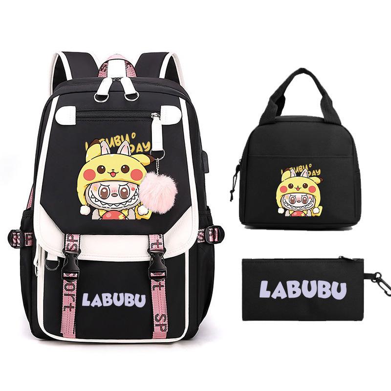 New Labub Children's Schoolbag, Backpack, Shoulder Pencil Case, Three-piece Set, Cute.