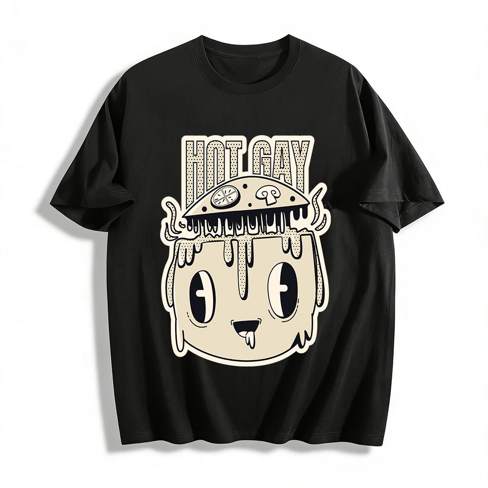 

Funny Weird Hot Pot Print Short Sleeve Top Niche Trendy Casual Crewneck T-Shirt Pure cotton T-shirt XXS