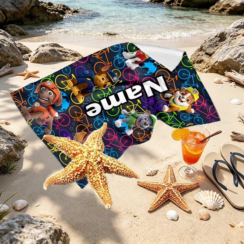 Asciugamano da Spiaggia Personalizzato con Nome e Stampa PAW Patrol, per Viaggio Campeggio Festa in Spiaggia Decorazione Casa, Regalo di Compleanno per Famiglia e Amici