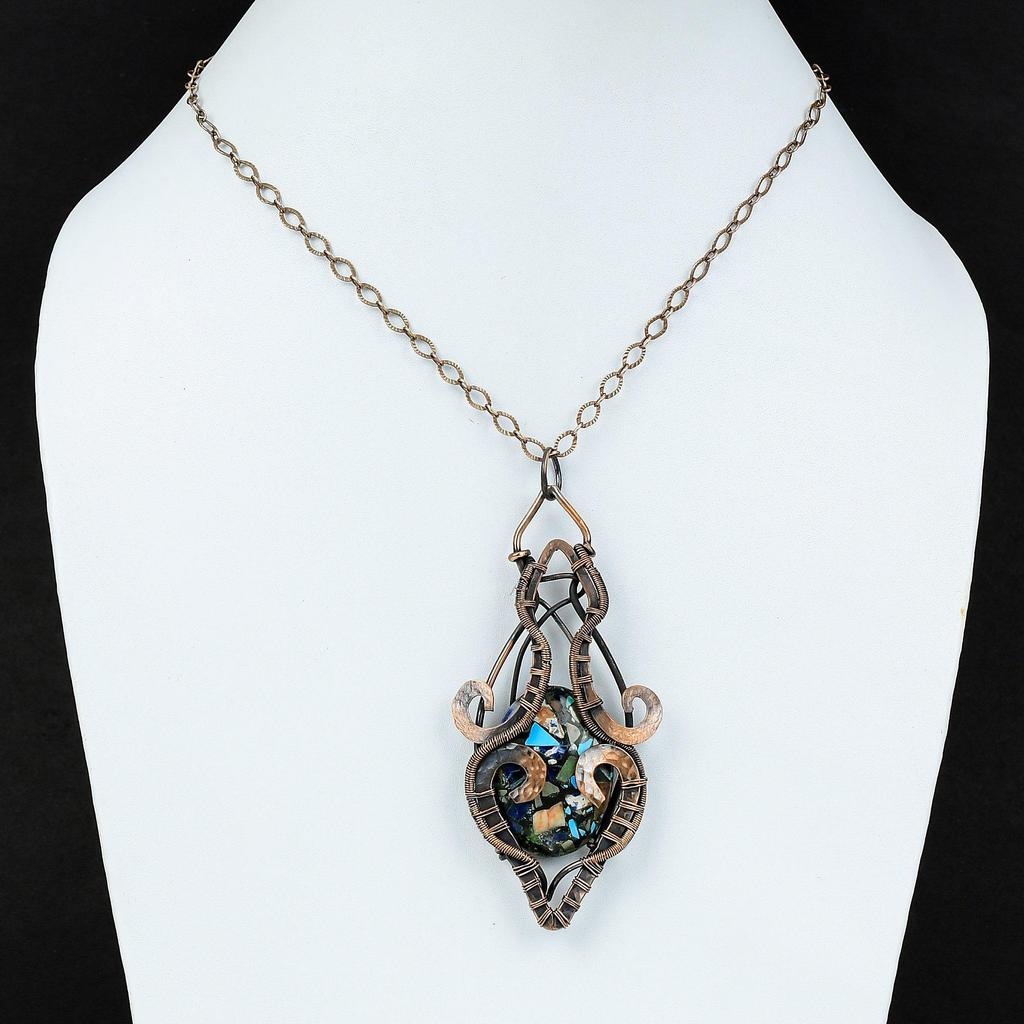 Copper Multi Turquoise Pendant Copper Wire Wrapped Pendant Unique Copper Design Jewelry Gemstone Pendant Gift For Him Handmade Wire Jewelry