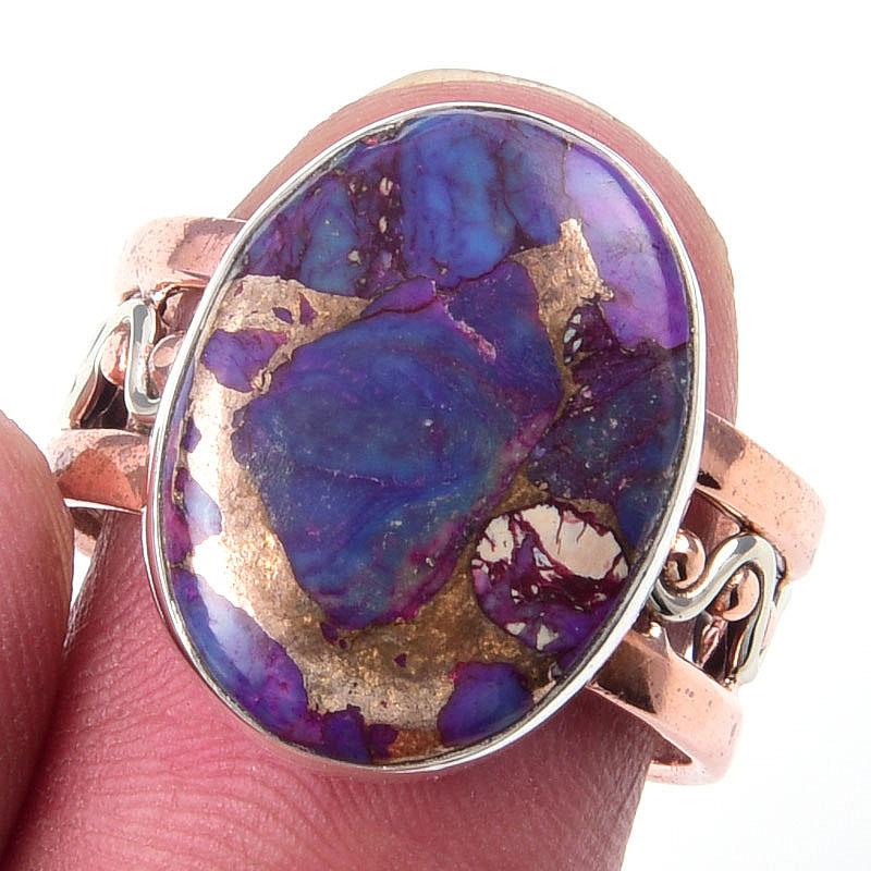 Natural Purple Turquoise Gemstone 925 Sterling Silver Two Tone Ring Size 8 Y9l88