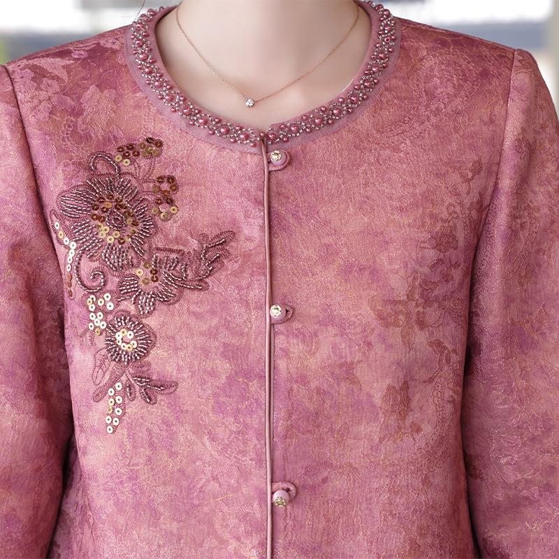 Pink Jacquard Short Jacket for Middle-Aged Women - Chinese Style, Spring/Autumn Wear