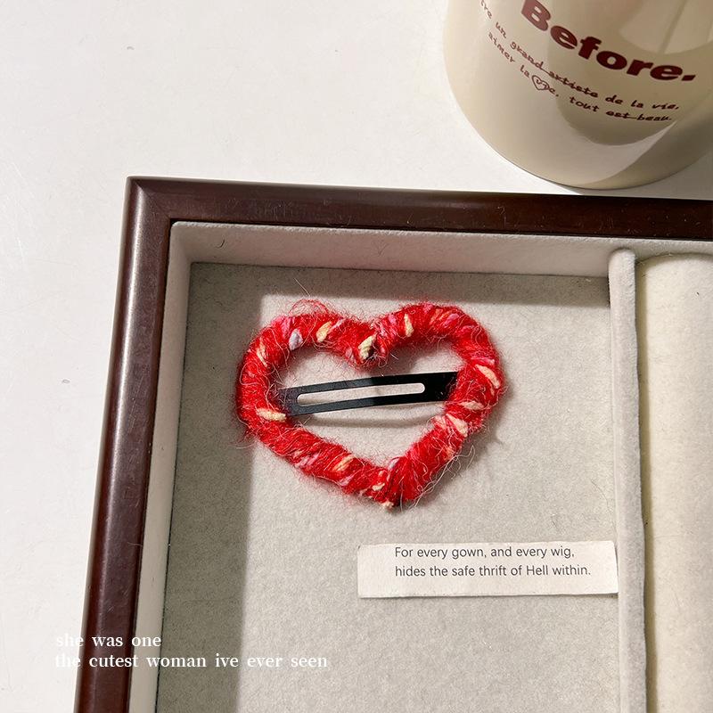 Herbst Winter Garnwicklung Herz Gestrickte Haarspange Hohl BB Mädchen Ponykante Bruch-Accessoire