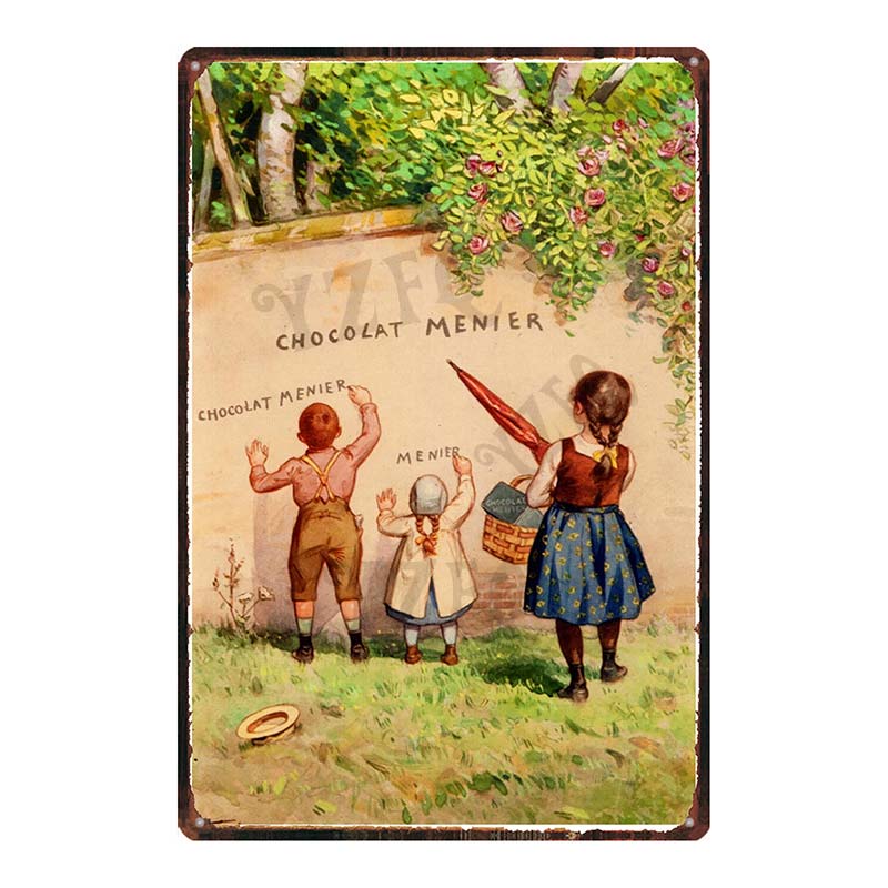 YZFQVintage Affiche Alimentaire Chocolat Métal Rétro Panneaux Candy Bar Plaque Murale Cuisine Maison Restaurant Décoration DU-6822B
