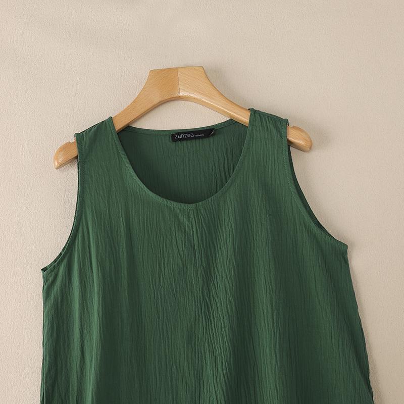 ZANZEA Letní tílka Kaftan Dámské ležérní svetry bez rukávů s výstřihem do O