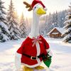 23Inch Porch Geese Statue Costume Polyester Santa Themed Outfit with Horned Deer Motif Styling for Christmas Yard and Holiday Photo Displays