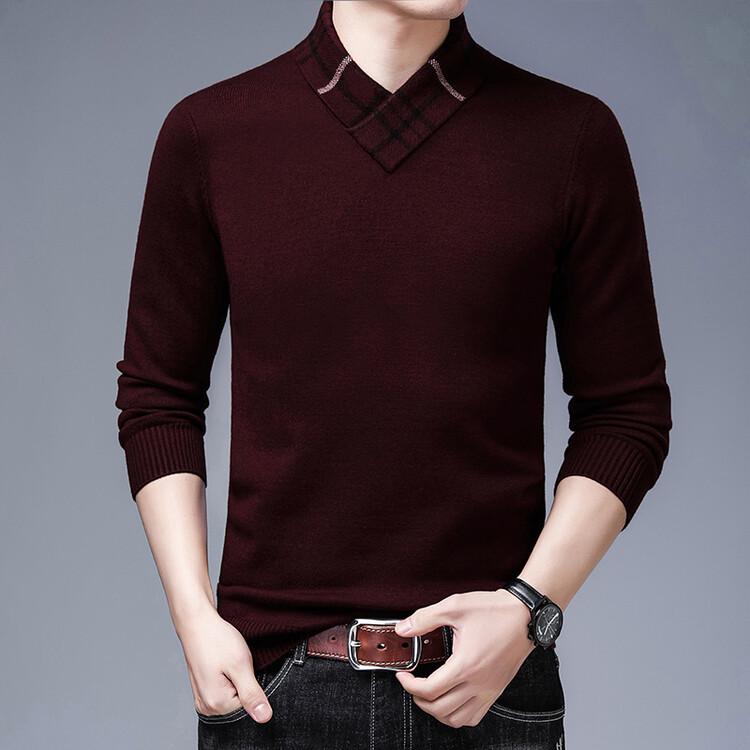 Pierre Cardin Men's Thickened Knit Pullover – Casual Autumn/Winter Long-Sleeved Sweater for Middle-Aged Men