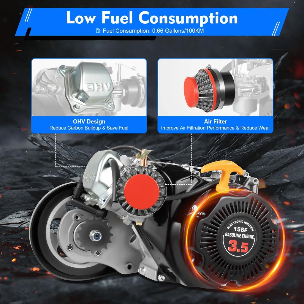 100cc 4-Stroke Gas Engine Kit for Bicycle Motorized Conversion 3.5HP 50km/h Max Speed Bike Motor