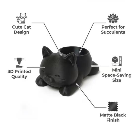 3D Printed Cat Planter Pot Lying Kitten Succulents Herb Plants Flower Pot Container for Indoor Outdoor Home Balcony Garden Decor