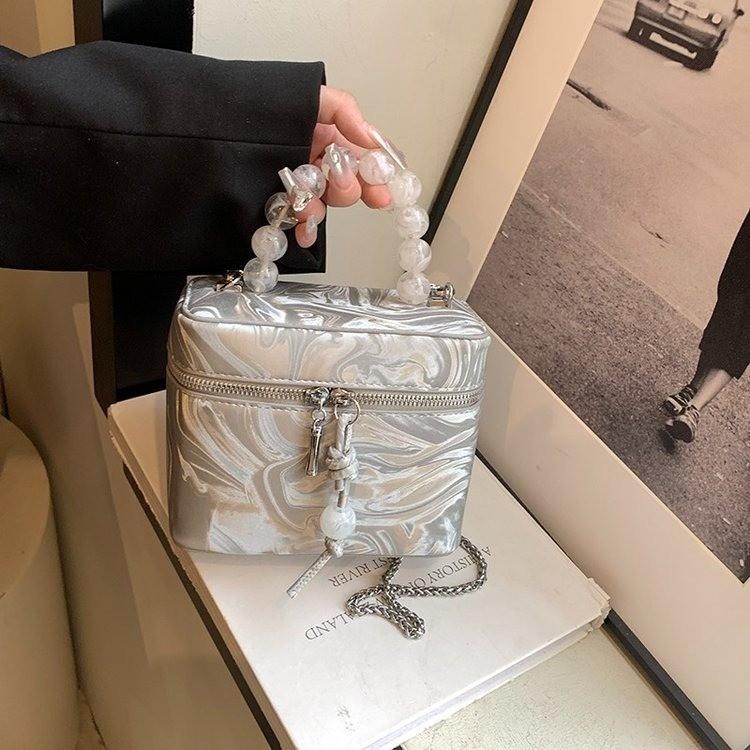 

Персонализированные квадратные сумки с рифленым бисером, женские сумки через плечо с цепочкой, универсальная сумка через плечо в корейском стиле в стиле ретро, новая