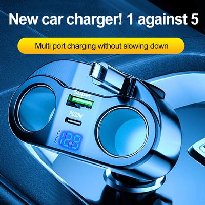 5-IN-1 120W Car Cigarette Lighter Power Adapters USB PD Type-C Ports Car Charger Fast Charging with Voltage Display 12V/24V