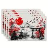 Japanese Style Placemats Set Of 4 Linen FabricMount Fuji Red Sun CherryBlossoms Table Mats AsianDecor Kitchen Dining Accessories