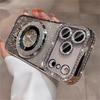 Rhinestone Frame Armor Glitter Fold Stand Magnetic Phone Case For iPhone 17 16 15 14 13 12 11 Pro Max Luxury 3IN1 Shiny Clear Cover