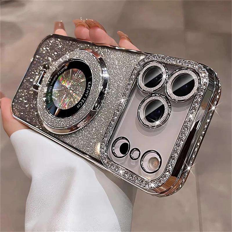 

Блестящий чехол-книжка с магнитом и подставкой, броня с рамкой из страз для iPhone 17 16 15 14 13 12 11 Pro Max, роскошная прозрачная крышка 3-в-1 iPhone 11 серебряный